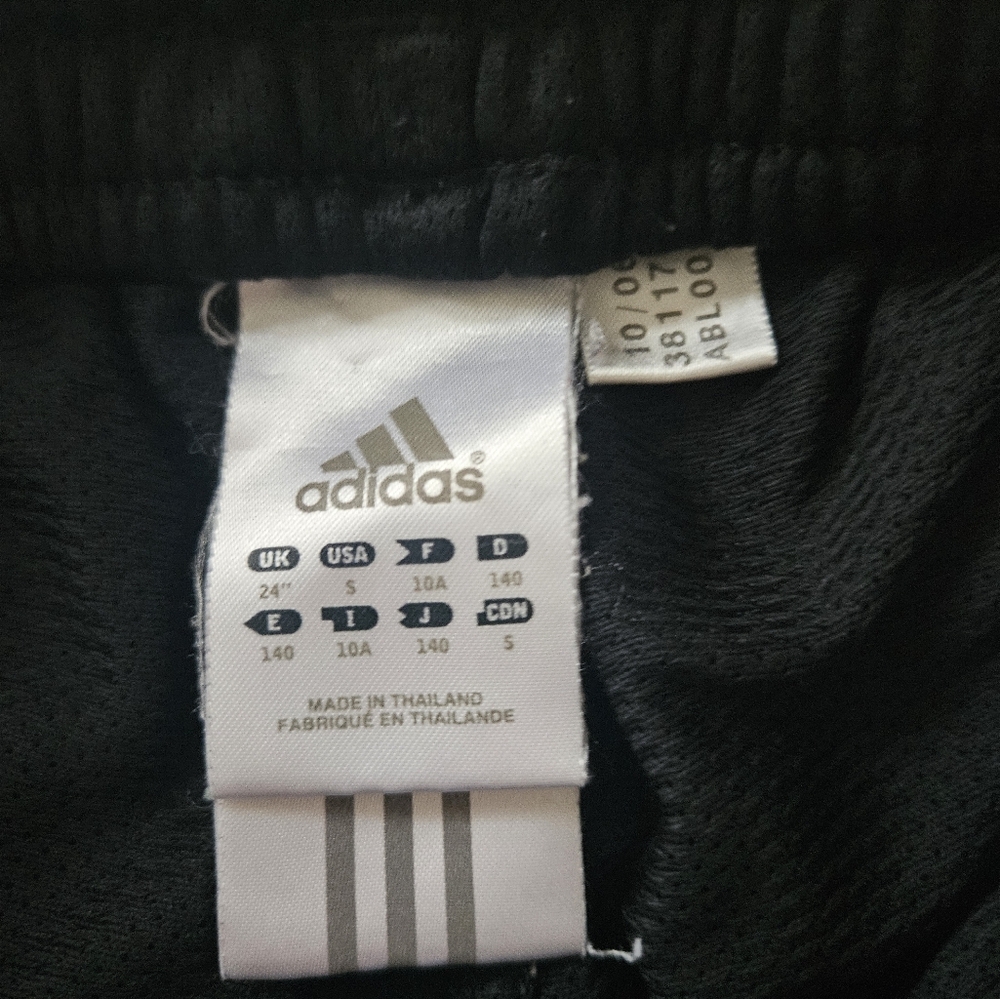 Vintage Adidas Kids Black Track Pants Boys Unisex Small Wide Leg Drawstring - Picture 5 of 12